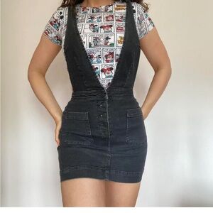 Free People Old School Love Black Denim Pinafore Mini Dress. NWT. Size 4